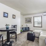 Spacious living room in Westgate's one bedroom model apartment