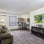Cozy living room in a two bedroom model apartment