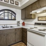Cabinets in the kitchen of a model apartment