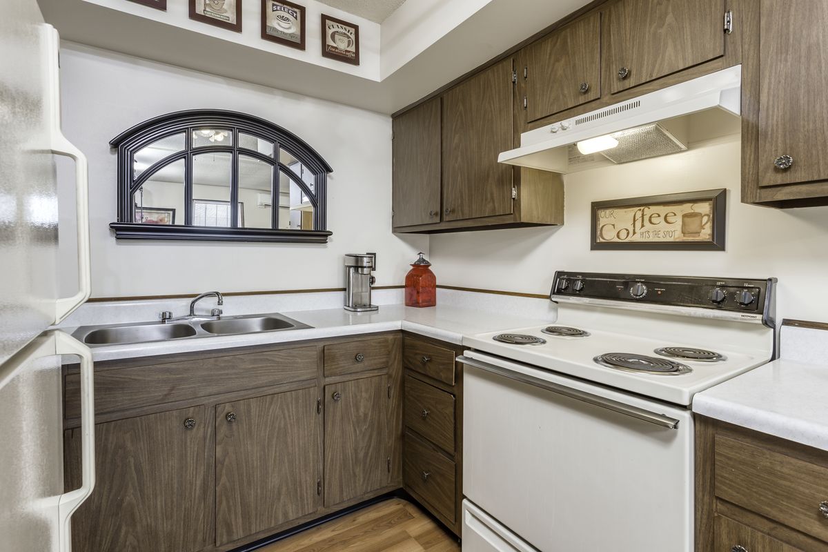 Cabinets in the kitchen of a model apartment