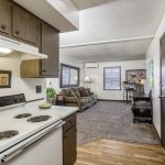 Kitchen view looking into the living room in our 2 bedroom model